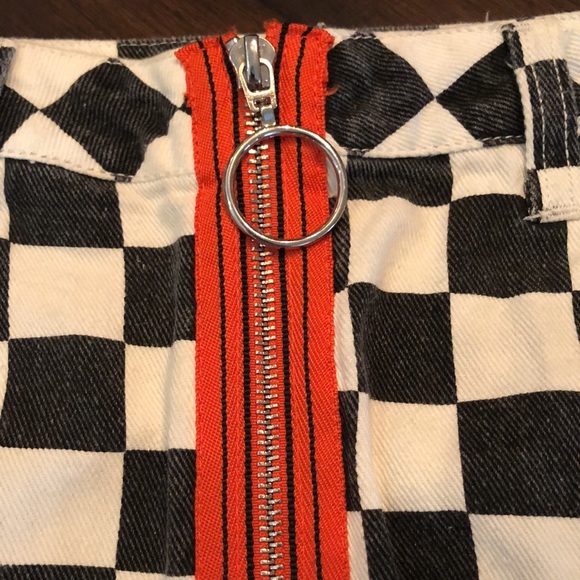Signature8 Fun Checkerboard classic soft denim skirt, bold red zipper front - Picture 4 of 8